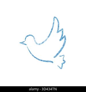 Colombe bleue dessinée avec des traits texturés doux. Illustration d'aquarelle minimale sur blanc.le dessin au trait transmet la paix, la pureté, l'espoir, parfait pour Noël Banque D'Images