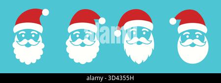 Ensemble d'icônes de dessin animé mignon avec le visage du Père Noël. Autocollants de Noël. Illustration vectorielle Illustration de Vecteur