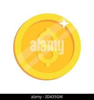 Pièce d'or avec illustration vectorielle de signe dollar isolée sur fond blanc. Illustration de Vecteur