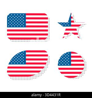 Collection de symboles de badge drapeau des États-Unis dans différentes formes. Illustration vectorielle, idéale pour les événements nationaux. Illustration de Vecteur