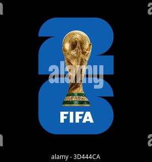 Logo officiel Coupe du monde de la FIFA 2026 aux États-Unis, au Canada et au Mexique. Illustration vectorielle à usage éditorial exclusif, représentant l'événement mondial. Illustration de Vecteur