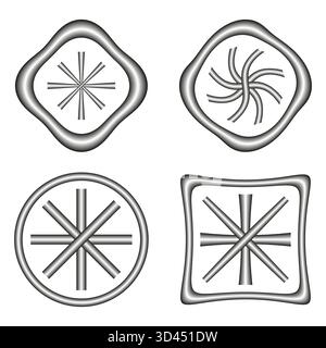 Esquissez les icônes géométriques. Formes rondes abstraites. Collection de quatre modèles. Eléments simples vectoriels. SPE 10. Illustration de Vecteur
