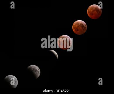 Eclipse lunaire séquence d'événements pour la Lune de sang en mars 2025 Banque D'Images