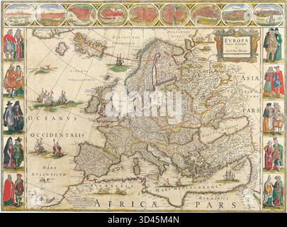 Cartes antiques de la carte mondiale de l'Europe Willem Blaeu c 1650 Banque D'Images