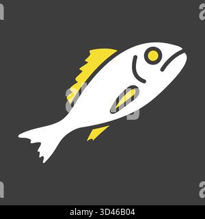 Icône de glyphe noir solide d'un poisson cru entier, parfait pour les menus de fruits de mer, les marchés, ou les applications d'alimentation saine et de régime alimentaire. Illustration de Vecteur