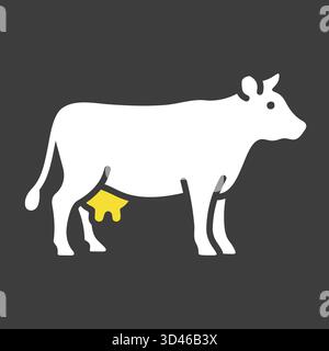 Icône de glyphe noir d'une vache laitière debout montrant sa mamelle. Conception vectorielle plate simple adaptée aux emballages de lait, aux thèmes agricoles ou aux boucheries. Illustration de Vecteur