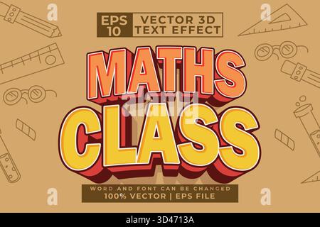 Effet de texte 3D style de dessin animé pour la classe mathématique Illustration de Vecteur