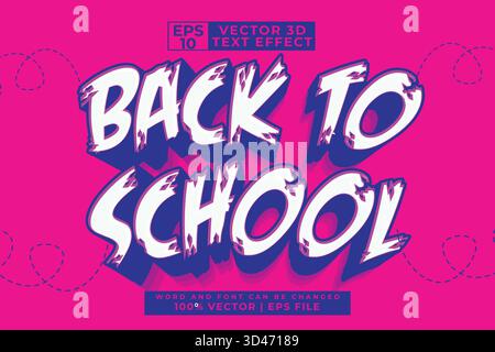 Effet de texte modifiable retour à l'école modèle de style de dessin animé 3D. Illustration de Vecteur