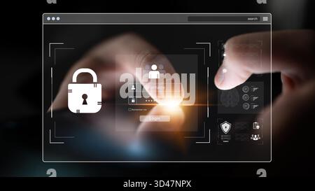Concept de cybersécurité et de confidentialité des données. Une interface de connexion sécurisée nécessite l'authentification de l'utilisateur avec un mot de passe privé pour protéger le compte personnel Banque D'Images