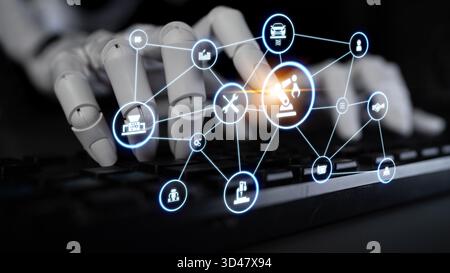 L'IA a assisté L'industrie mécanisée avec une automatisation intelligente, des bras robotiques, des engrenages et des lignes de production pour une efficacité industrielle optimisée Banque D'Images