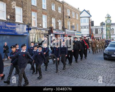 Sheerness, Kent, Royaume-Uni. 9 novembre 2025. Défilé du dimanche du souvenir à Sheerness, Kent ce matin. Crédit : James Bell/Alamy Live News Banque D'Images
