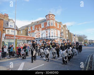 Sheerness, Kent, Royaume-Uni. 9 novembre 2025. Défilé du dimanche du souvenir à Sheerness, Kent ce matin. Crédit : James Bell/Alamy Live News Banque D'Images