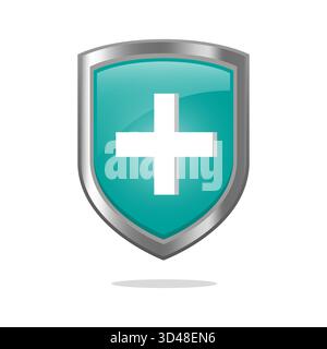 Croix de blindage de sécurité. Emblème de protection médicale. Symbole de défense de sécurité. Signe brillant vectoriel. Illustration de Vecteur