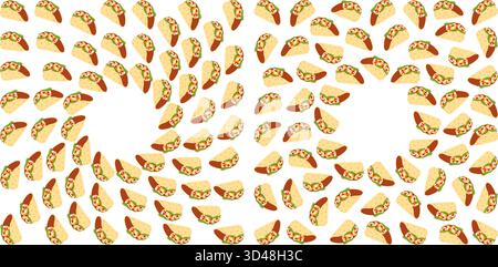 Savoureux Tacos mexicains avec viande et Salsa Sause cadres carrés avec espace de copie rond modèle ensemble d'idée. Illustration vectorielle isolée vacances mexicaines contenu connexe ou promo cartes de menu, étiquettes, dépliants Illustration de Vecteur