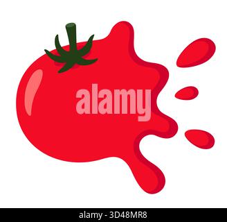 Jeter des tomates. Tomate dessinée à la main frappant avec des éclaboussures de jus. Illustration clip art vectorielle isolée. Illustration de Vecteur