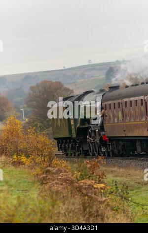 Locomotive à vapeur Scotsman volante dans la campagne d'automne, North Yorkshire Moors Railway Banque D'Images