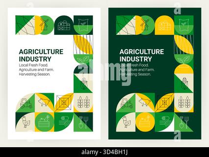 Affiches conceptuelles géométriques de l'industrie agricole Illustration de Vecteur