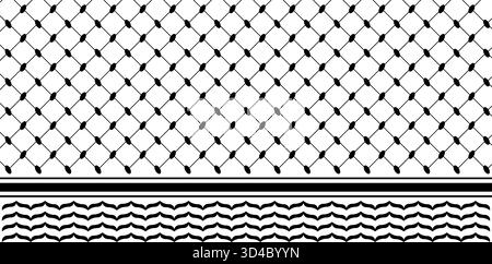 Motif classique keffiyeh noir et blanc. Foulard oriental traditionnel ou imprimé mouchoir de cou. Texture textile absract gométrique simple. Motif tissu moyen-Orient. Illustration graphique vectorielle. Illustration de Vecteur
