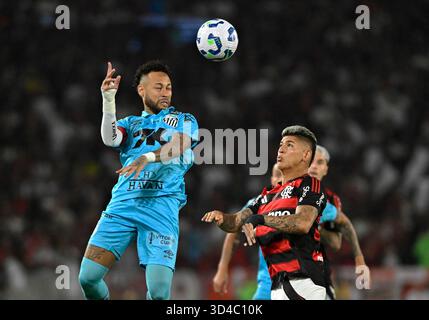 Rio de Janeiro, Brésil, 9 novembre 2025. Championnat brésilien de football, match entre Flamengo et Santos au stade Maracanã. Joueur Neymar Jr Banque D'Images