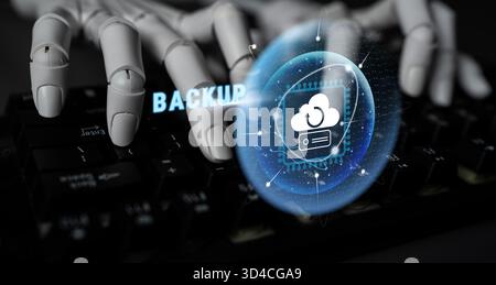 Cloud géré par IA pour les solutions de sauvegarde des données et de reprise après sinistre. Stockez et restaurez en toute sécurité les informations critiques de l'entreprise avec l'IA pour empêcher les données Banque D'Images