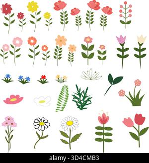 Un ensemble d'illustrations avec des fleurs colorées Illustration de Vecteur