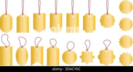 Ensemble d'étiquettes de prix de vacances en or et étiquettes. Maquettes brillantes d'étiquettes et de badges. Autocollants pour les ventes, les offres, les remises, les graphiques vectoriels Illustration de Vecteur
