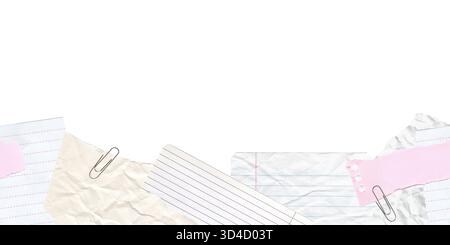 Bordure sans couture avec des morceaux de papier pastel déchiré. Morceaux de carnet froissés dans le style collage. Clipart éphémère isolé pour journalisation numérique, scrapbooki Banque D'Images