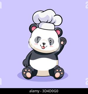 Cute Chef Panda Waving Hello Vector illustration dessin animé isolé Illustration de Vecteur