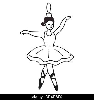 Une danseuse de ballet est capturée à mi-performance, mettant en valeur sa posture élégante dans un jupon ajusté et une jupe en tulle tout en portant des chaussures pointe. La scène Illustration de Vecteur