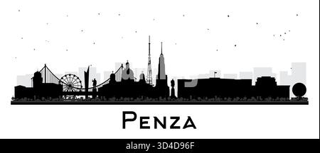 Silhouette d'horizon de la ville de Penza Russie avec des bâtiments noirs isolés sur blanc. Illustration vectorielle. Paysage urbain de Penza avec des points de repère. Illustration de Vecteur