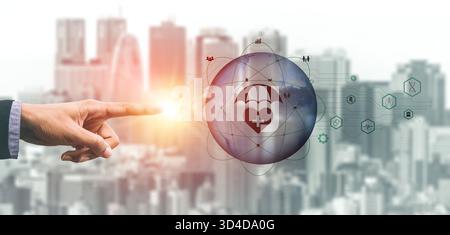 Solutions globales de santé et d'assurance médicale pour la protection de la famille. La technologie numérique donne accès aux services de santé et aux assurances dans le monde entier Banque D'Images