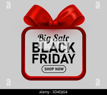 Bannière Black Friday Big Sale dans un cadre moderne avec un arc en ruban rouge réaliste, parfait pour les achats de vacances. Illustration vectorielle Illustration de Vecteur