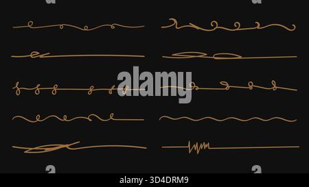 Marqueur doré séparateur griffonnage collection d'éléments. Traits dessinés à la main, souligne l'illustration vectorielle Illustration de Vecteur