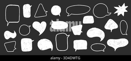 Collection de bulles de discours de crayon gribouillage. Cadres de discussion à la craie dessinés à la main. Boîte de texte mignon pour chat et autocollants Illustration de Vecteur