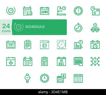 Une collection cohérente de 24 icônes de ligne en gras pour Schedule, réglées pour des bords nets. Illustration de Vecteur