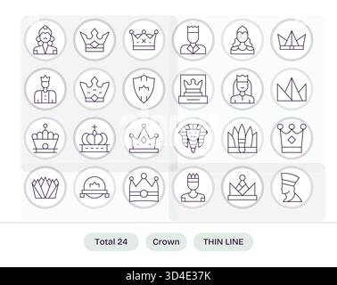Un ensemble soigneusement réglé de 24 icônes Thin Line inspirées par Crown, idéal pour les interfaces utilisateur complexes. Illustration de Vecteur