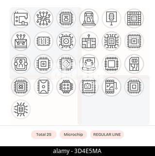 Communiquez clairement avec 25 icônes Regular Line capturant Microchip, adapté à toutes les plates-formes. Illustration de Vecteur