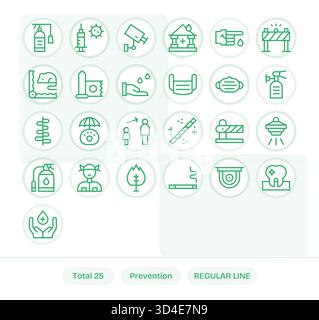 Communiquez clairement avec 25 icônes de ligne régulière capturant la prévention, adapté à toutes les plates-formes. Illustration de Vecteur