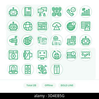 Affinez les visuels des produits à l'aide de 28 icônes Bold Line inspirées de Offline, avec des métriques cohérentes. Illustration de Vecteur