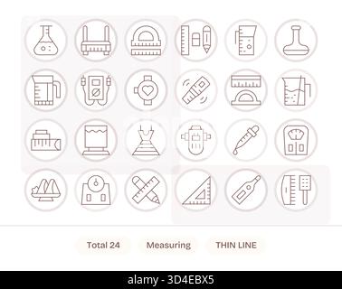 Un ensemble soigneusement réglé de 24 icônes Thin Line inspirées par la mesure, idéal pour les interfaces utilisateur complexes. Illustration de Vecteur
