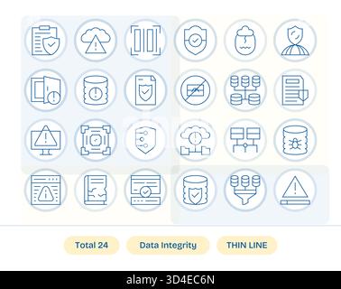 Un ensemble soigneusement réglé de 24 icônes Thin Line inspirées par l'intégrité des données, idéal pour les interfaces utilisateur complexes. Illustration de Vecteur