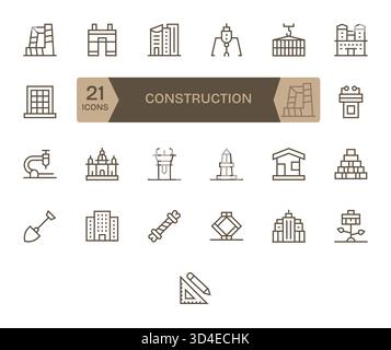 Assurez la cohérence avec 25 icônes Regular Line guidées par la construction, parfait pour les systèmes de conception. Illustration de Vecteur