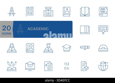 Une collection robuste de 20 icônes Thin Line incarnant Academic, idéale pour les équipes de conception de produits. Illustration de Vecteur