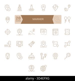Une collection robuste de 32 icônes Thin Line incarnant Marker, idéal pour les équipes de conception de produits. Illustration de Vecteur