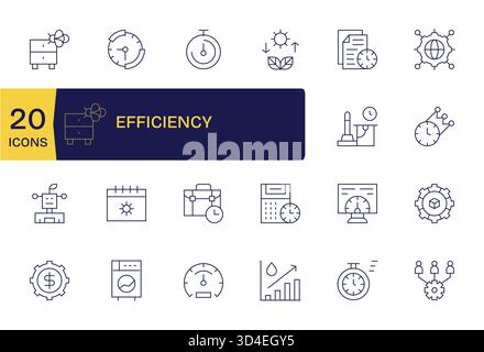 Cet ensemble de 20 icônes Thin Line capture des thèmes d'efficacité, parfaits pour les applications technologiques et commerciales. Illustration de Vecteur