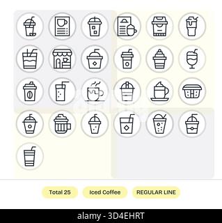 Communiquez clairement avec 25 icônes Regular Line capturant le café glacé, adapté à toutes les plateformes. Illustration de Vecteur