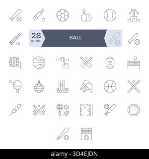 Améliorez la cohérence visuelle en utilisant 32 icônes Thin Line basées sur Ball, prêtes pour la production. Illustration de Vecteur