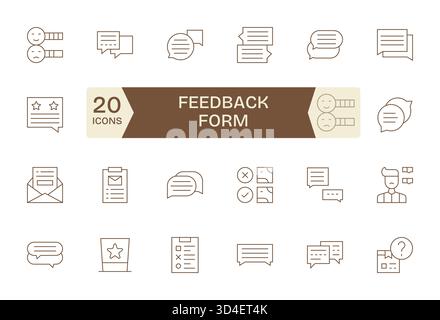 Affinez votre marque avec 24 icônes Thin Line basées sur Feedback Form, idéales pour les applications, les sites Web et les tableaux de bord. Illustration de Vecteur