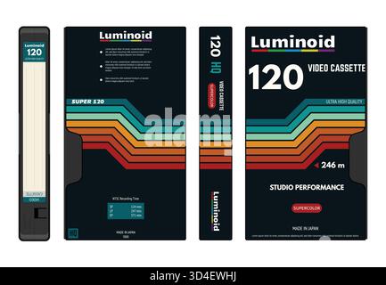 Couvercle et façade de cassette vidéo rétro VHS Illustration de Vecteur