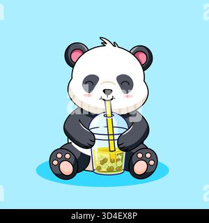 Panda mignon appréciant Boba Bubble Tea Vector illustration dessin animé Illustration de Vecteur